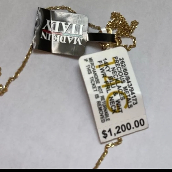 Blue&White Flower 14K Gold Made in Italy Necklace - Picture 4 of 6